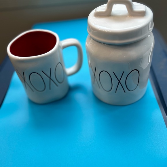 Great anytime gift Rae Dunn 3 pc XOXO white canister w/lid & coffee mug. - Picture 3 of 5